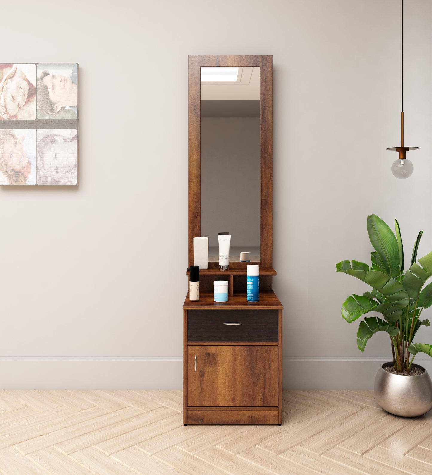 FULFILHOME Engineered Wood Dressing Table  (Finish Color - , NATURAL TEAK, Knock Down)