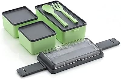 Mokokart Compartment Green Color with Spoon and Fork Office Collage 3 Containers Tiffin Box For School, Office (1500 ml)