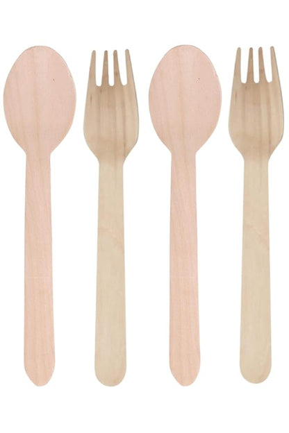 Wooden Disposable SPOON & FOLKS 200 Units (100 Spoons & 100 Folks)