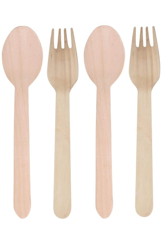 Wooden Disposable SPOON & FOLKS 200 Units (100 Spoons & 100 Folks)
