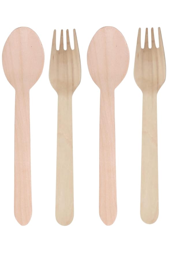 Wooden Disposable SPOON & FOLKS 200 Units (100 Spoons & 100 Folks)