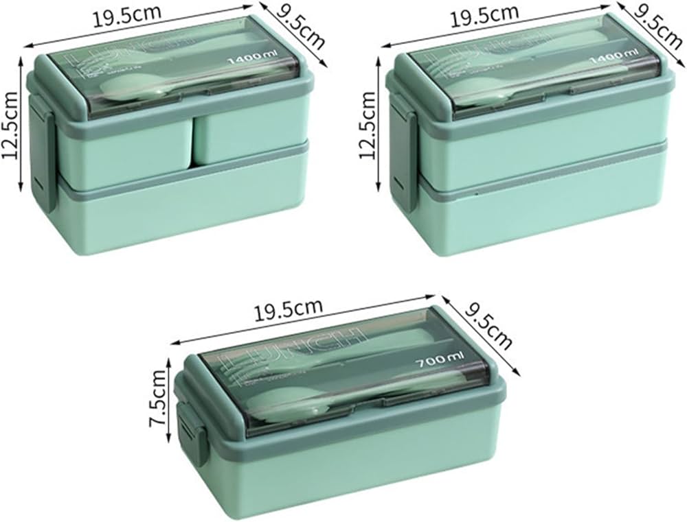 Mokokart Compartment Green Color with Spoon and Fork Office Collage 3 Containers Tiffin Box For School, Office (1500 ml)