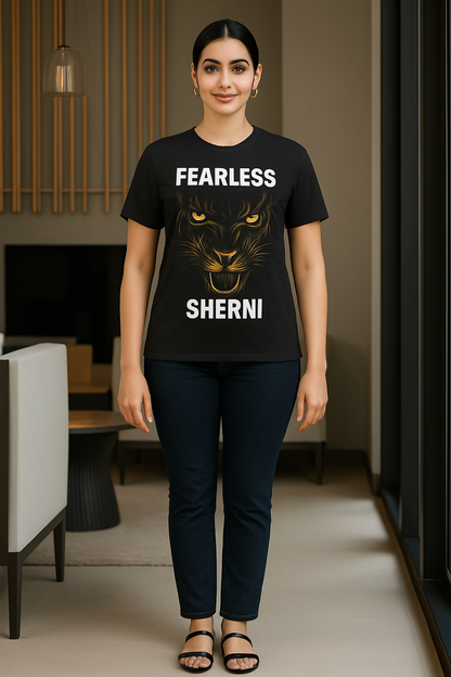 Tisarta "Fearless Sherni" Black Graphic T-Shirt
