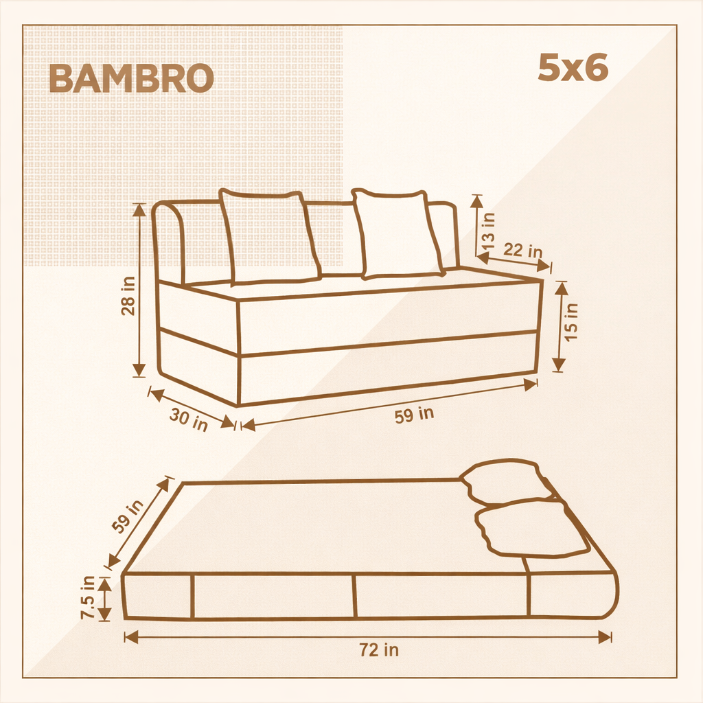 BAMBRO Moshi Fabric 3 Seater Double Foam Fold Out Sofa Cum Bed